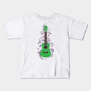 Green Ukulele Flowering Vines Kids T-Shirt